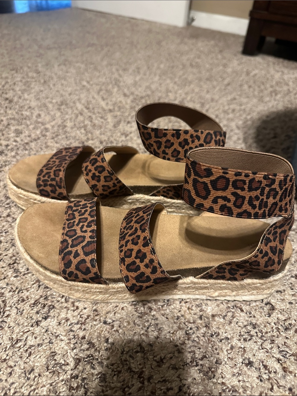 Time and Tru Leopard Print Espadrille Platform Sandals - Brown/Tan
